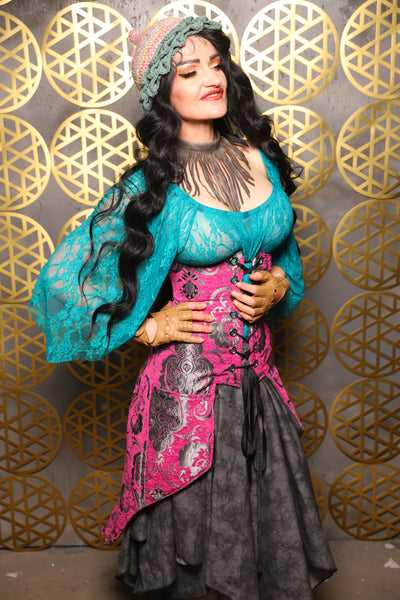 Siren Corset w/pockets in Pink and Silver Medallion - The “Pick Pocket Princess” Collection