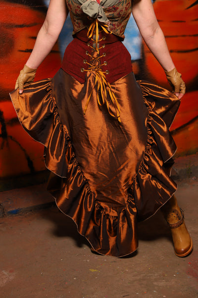 Arrow Skirt w/ Ruffle in Copper Taffeta - The Tumbleweed Collection