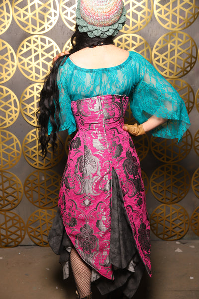 Siren Corset w/pockets in Pink and Silver Medallion - The “Pick Pocket Princess” Collection