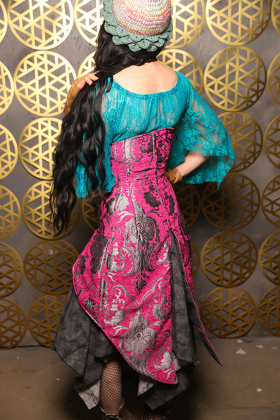 Siren Corset w/pockets in Pink and Silver Medallion - The “Pick Pocket Princess” Collection