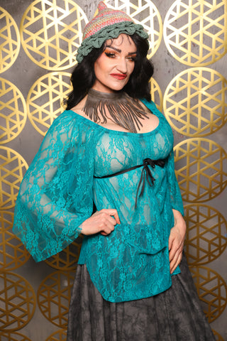 05. Classic Blouse in Teal Stretch Lace - The “Pick Pocket Princess” Collection