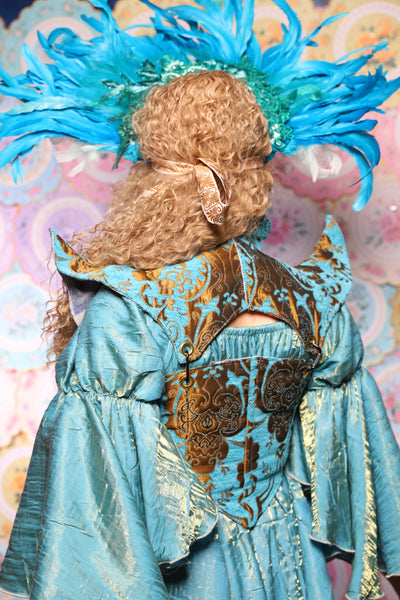 08. Cropped Faerie Corset in Turquoise & Bronze Medallion - The Minerally Mine Collection