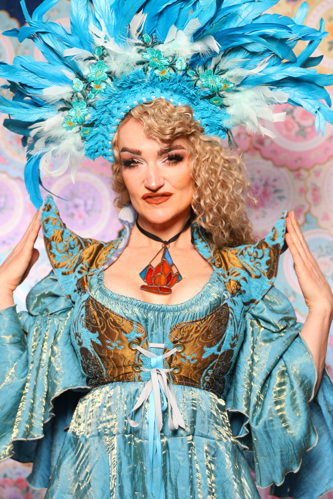 08. Cropped Faerie Corset in Turquoise & Bronze Medallion