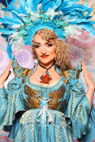 08. Cropped Faerie Corset in Turquoise & Bronze Medallion - The Minerally Mine Collection