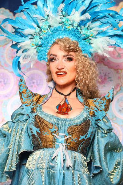08. Cropped Faerie Corset in Turquoise & Bronze Medallion - The Minerally Mine Collection