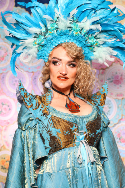 08. Cropped Faerie Corset in Turquoise & Bronze Medallion - The Minerally Mine Collection