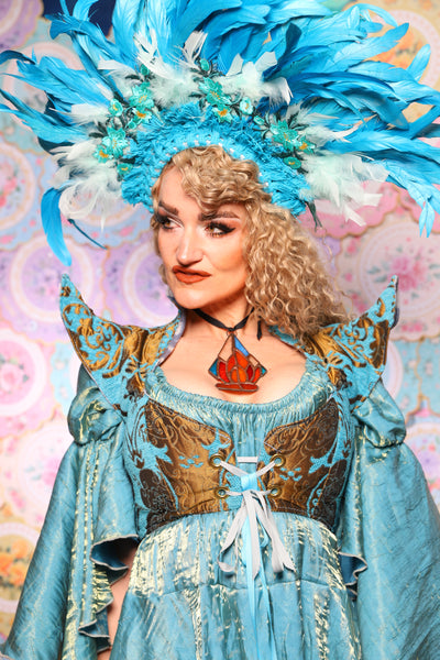 08. Cropped Faerie Corset in Turquoise & Bronze Medallion - The Minerally Mine Collection