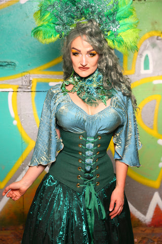 Wench/ Petite Wench Corset *2 Options* In Green Church Chair #38 - "Neptune's Gemstones” Collection