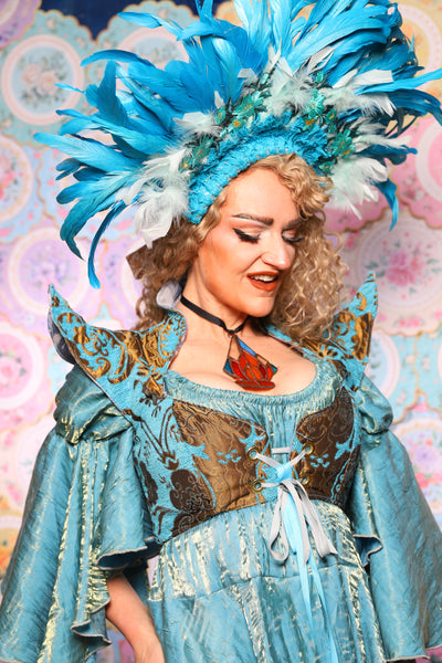 08. Cropped Faerie Corset in Turquoise & Bronze Medallion - The Minerally Mine Collection