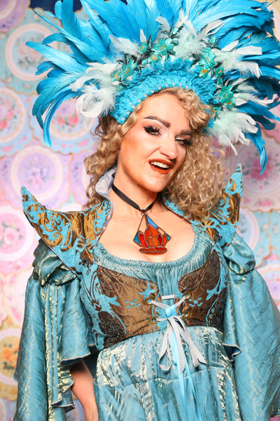 08. Cropped Faerie Corset in Turquoise & Bronze Medallion - The Minerally Mine Collection