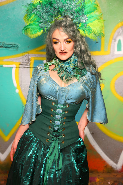 Wench/ Petite Wench Corset *2 Options* In Green Church Chair #38 - "Neptune's Gemstones” Collection