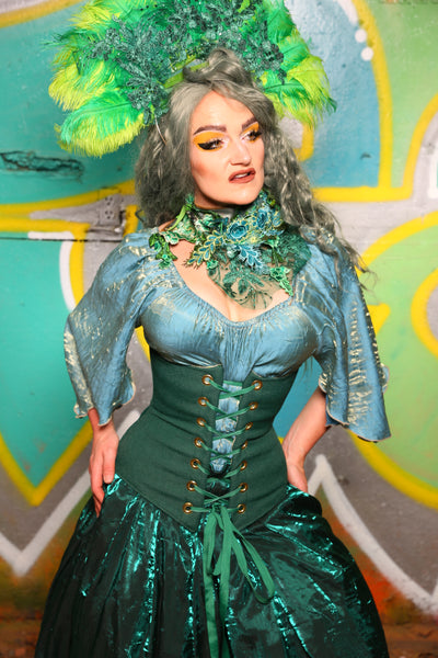 Wench/ Petite Wench Corset *2 Options* In Green Church Chair #38 - "Neptune's Gemstones” Collection