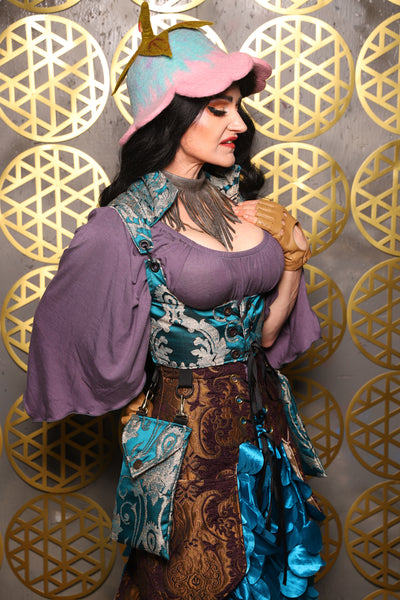 Cropped Vixen w/hardware *AND POCKETS* in Teal Damask - The “Pick Pocket Princess” Collection