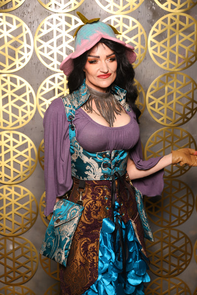 Cropped Vixen w/hardware *AND POCKETS* in Teal Damask - The “Pick Pocket Princess” Collection