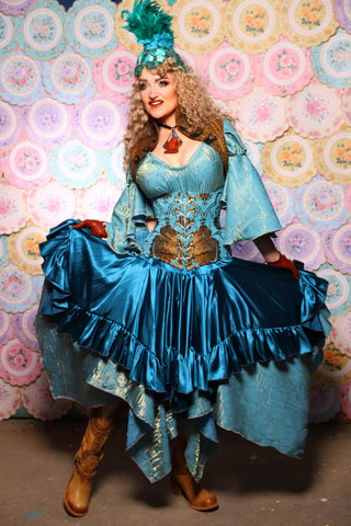 25. Mini Fairy Skirt w/ruffle in Peacock Teal Satin - The Minerally Mine Collection