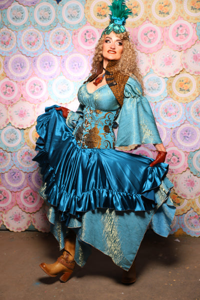 25. Mini Fairy Skirt w/ruffle in Peacock Teal Satin - The Minerally Mine Collection