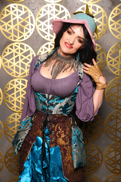 Cropped Vixen w/hardware *AND POCKETS* in Teal Damask - The “Pick Pocket Princess” Collection