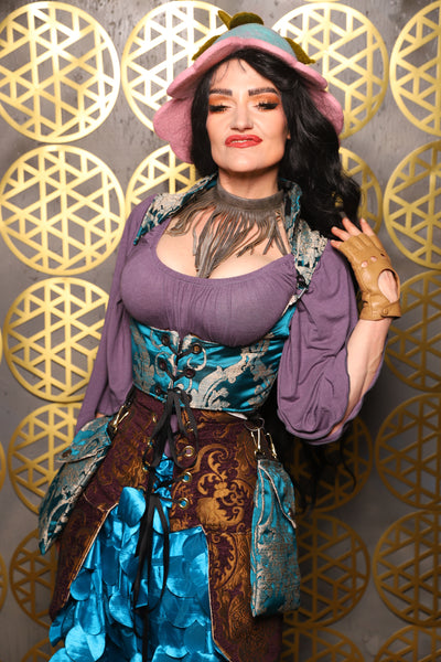 Cropped Vixen w/hardware *AND POCKETS* in Teal Damask - The “Pick Pocket Princess” Collection