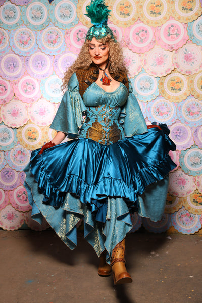 25. Mini Fairy Skirt w/ruffle in Peacock Teal Satin - The Minerally Mine Collection