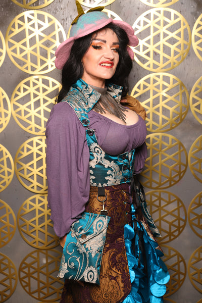 Cropped Vixen w/hardware *AND POCKETS* in Teal Damask - The “Pick Pocket Princess” Collection