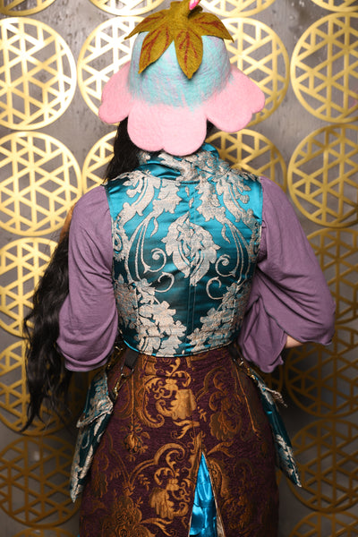 Cropped Vixen w/hardware *AND POCKETS* in Teal Damask - The “Pick Pocket Princess” Collection
