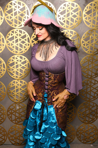 Siren Corset w/pockets in Plum & Gold Medallion - The “Pick Pocket Princess” Collection
