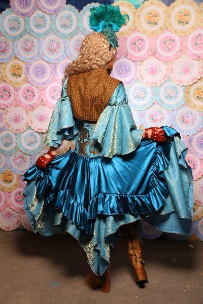 25. Mini Fairy Skirt w/ruffle in Peacock Teal Satin - The Minerally Mine Collection