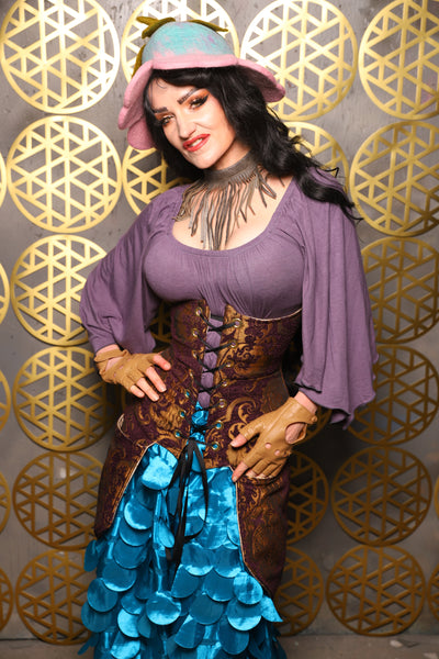 Siren Corset w/pockets in Plum & Gold Medallion - The “Pick Pocket Princess” Collection