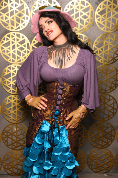 Siren Corset w/pockets in Plum & Gold Medallion - The “Pick Pocket Princess” Collection