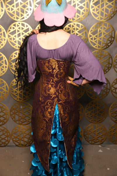 Siren Corset w/pockets in Plum & Gold Medallion - The “Pick Pocket Princess” Collection