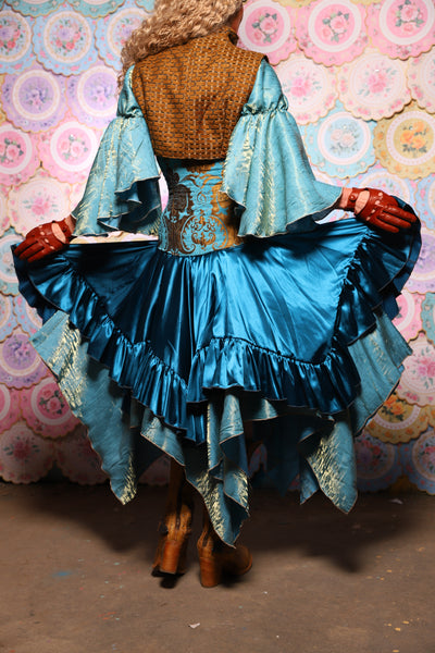 25. Mini Fairy Skirt w/ruffle in Peacock Teal Satin - The Minerally Mine Collection