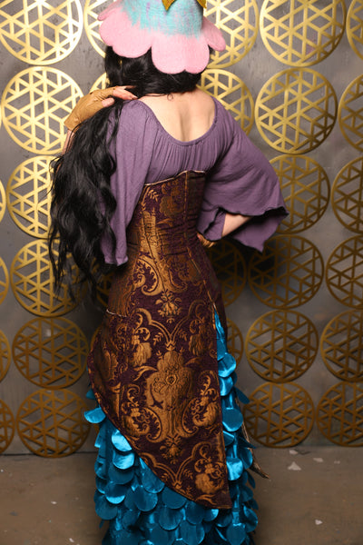 Siren Corset w/pockets in Plum & Gold Medallion - The “Pick Pocket Princess” Collection