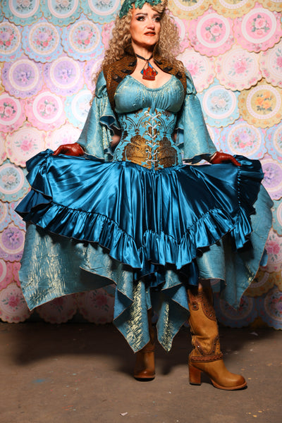25. Mini Fairy Skirt w/ruffle in Peacock Teal Satin - The Minerally Mine Collection