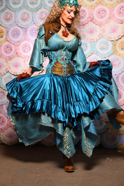 25. Mini Fairy Skirt w/ruffle in Peacock Teal Satin - The Minerally Mine Collection