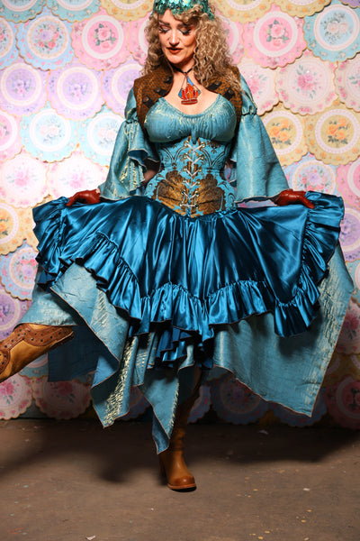 25. Mini Fairy Skirt w/ruffle in Peacock Teal Satin - The Minerally Mine Collection