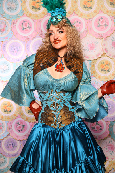 32. Petite Wench Underbust in Turquoise & Bronze Medallion - The Minerally Mine Collection