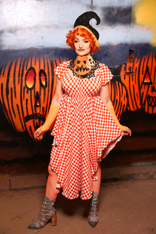 Crescent Dress in Orange Checkerboard Stretch #4 - "Cauldron Cakes Collection"