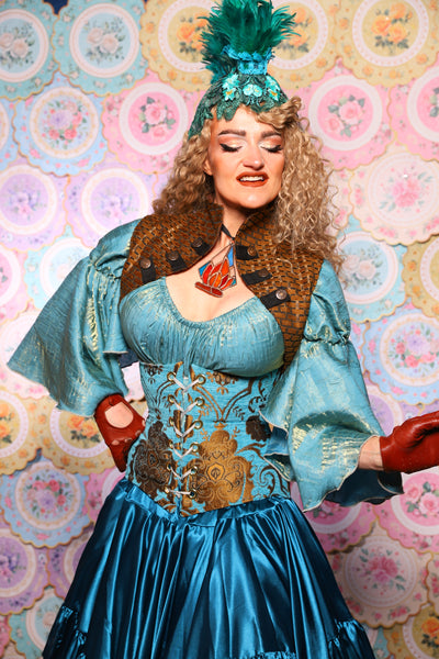 32. Petite Wench Underbust in Turquoise & Bronze Medallion - The Minerally Mine Collection