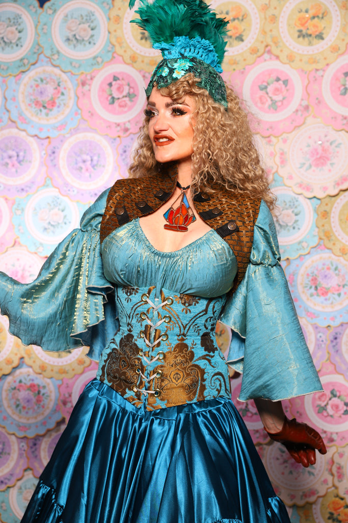 32. Petite Wench Underbust in Turquoise & Bronze Medallion - The Minerally Mine Collection