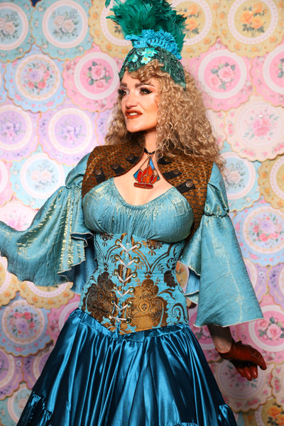 32. Petite Wench Underbust in Turquoise & Bronze Medallion - The Minerally Mine Collection