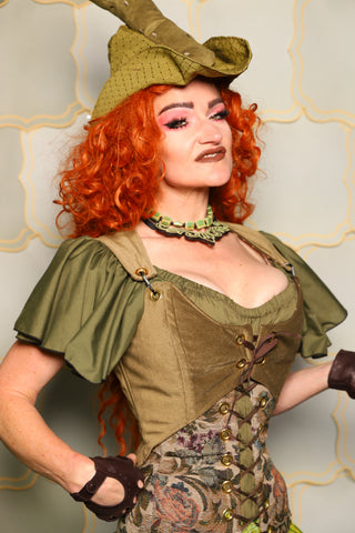 11. Cropped Marie Corset in Cornichon Velvet *PLEASE order by BUST Measurement, NOT waist!* - The Brine for Bunny Collection