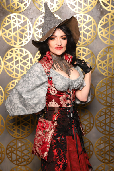 Cropped Vixen w/hardware *AND POCKETS* in Cranberry Damask with Pockets - The “Pick Pocket Princess” Collection
