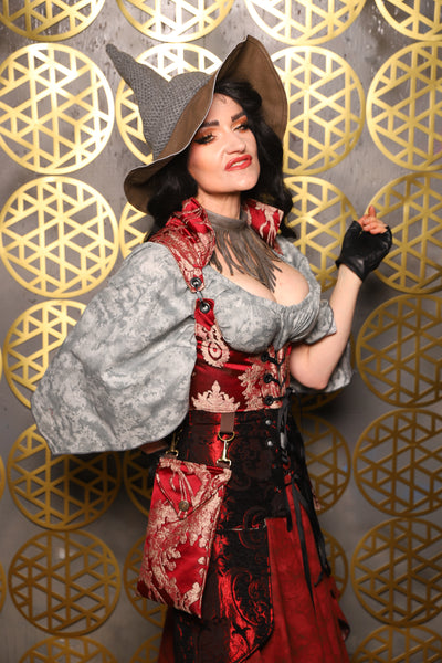 Cropped Vixen w/hardware *AND POCKETS* in Cranberry Damask with Pockets - The “Pick Pocket Princess” Collection