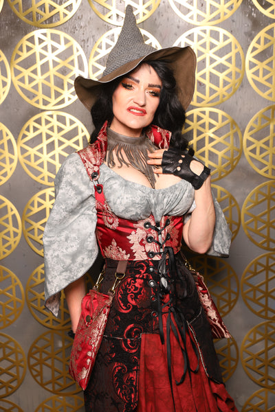 Cropped Vixen w/hardware *AND POCKETS* in Cranberry Damask with Pockets - The “Pick Pocket Princess” Collection