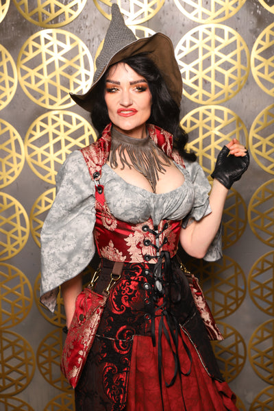 Cropped Vixen w/hardware *AND POCKETS* in Cranberry Damask with Pockets - The “Pick Pocket Princess” Collection