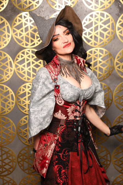 Cropped Vixen w/hardware *AND POCKETS* in Cranberry Damask with Pockets - The “Pick Pocket Princess” Collection