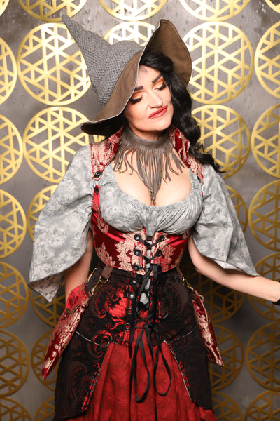 Cropped Vixen w/hardware *AND POCKETS* in Cranberry Damask with Pockets - The “Pick Pocket Princess” Collection