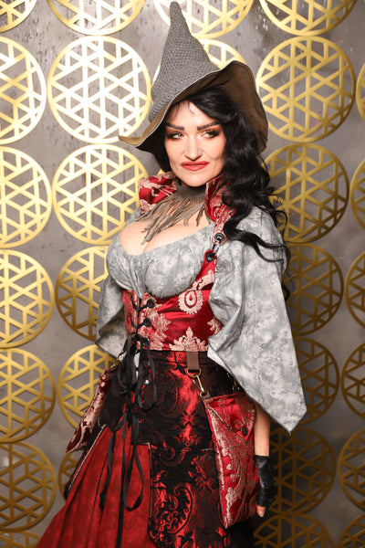Cropped Vixen w/hardware *AND POCKETS* in Cranberry Damask with Pockets - The “Pick Pocket Princess” Collection