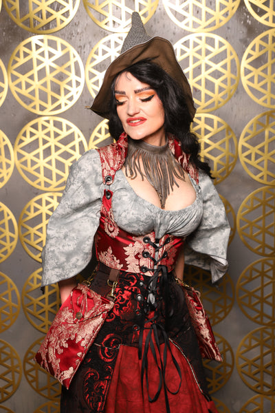 Cropped Vixen w/hardware *AND POCKETS* in Cranberry Damask with Pockets - The “Pick Pocket Princess” Collection