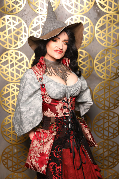 Cropped Vixen w/hardware *AND POCKETS* in Cranberry Damask with Pockets - The “Pick Pocket Princess” Collection